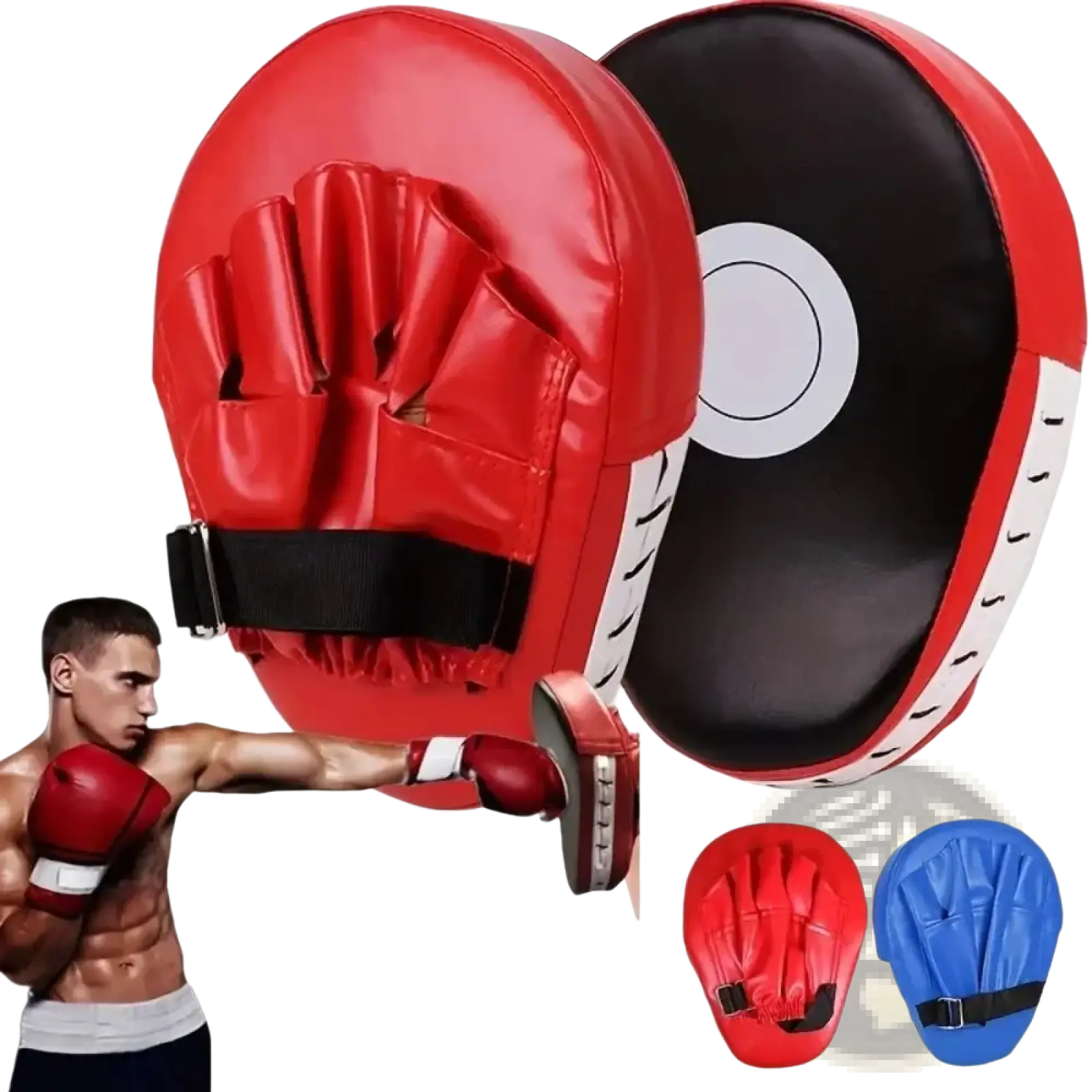 Red and black boxing punch pad focus mitt target with padded finger design for hand protection and fitness training