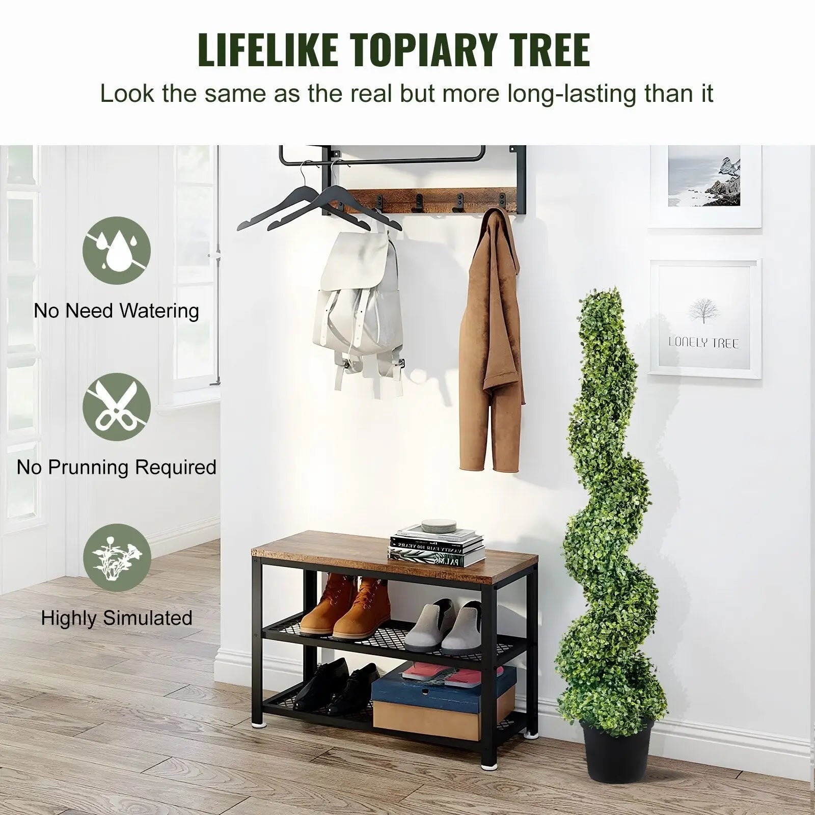 Green spiral boxwood topiary artificial tree in black pot 122cm suitable for indoor or outdoor decoration