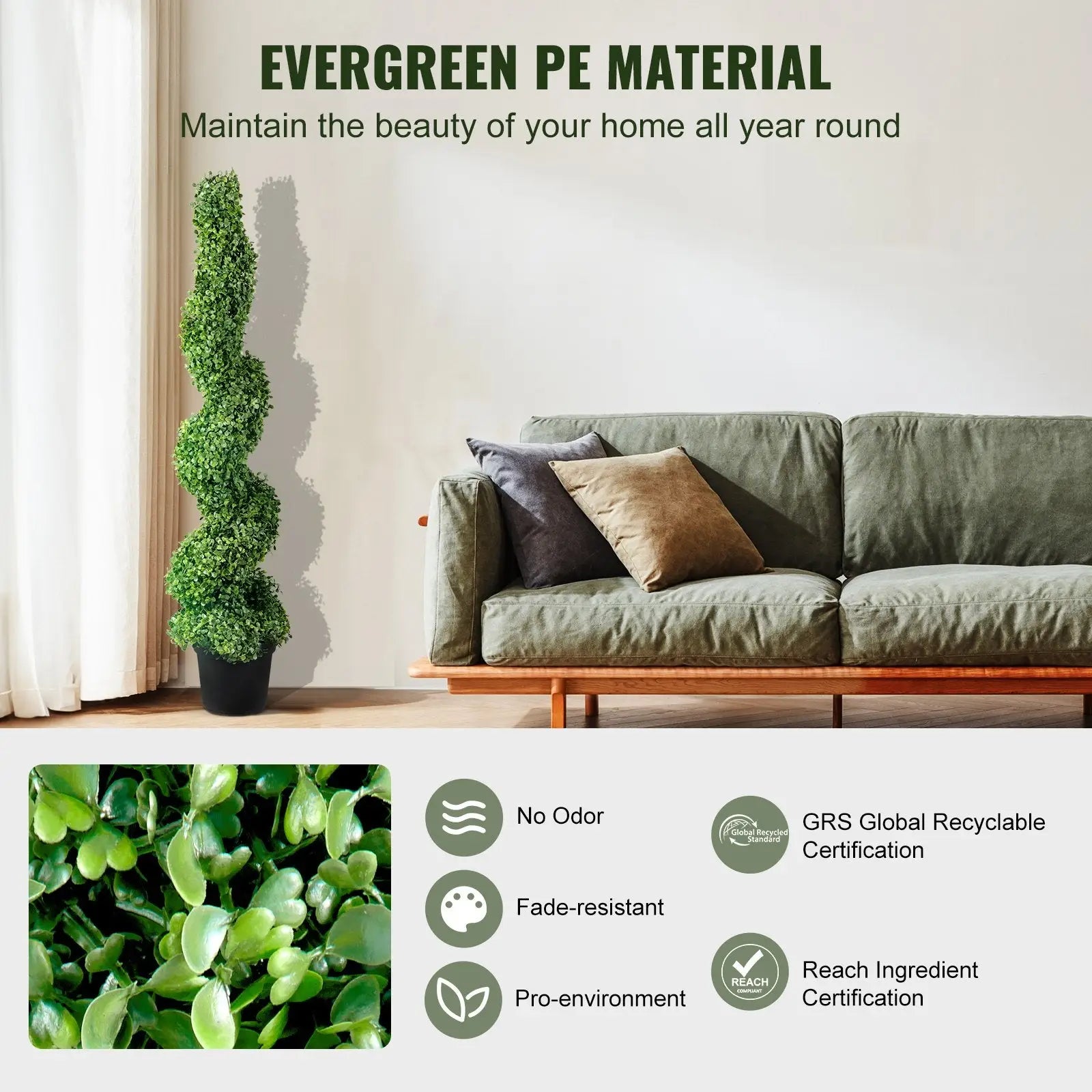 Boxwood spiral topiary artificial tree 122cm 2 pack with vibrant green evergreen pe material and tall spiral shape