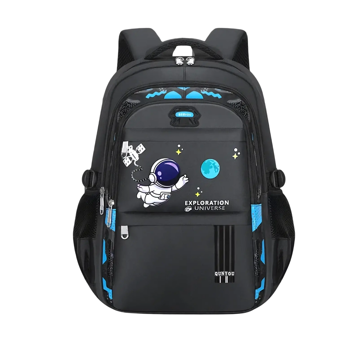 Black and blue boys astronaut school backpack with waterproof material and exploration universe design for students