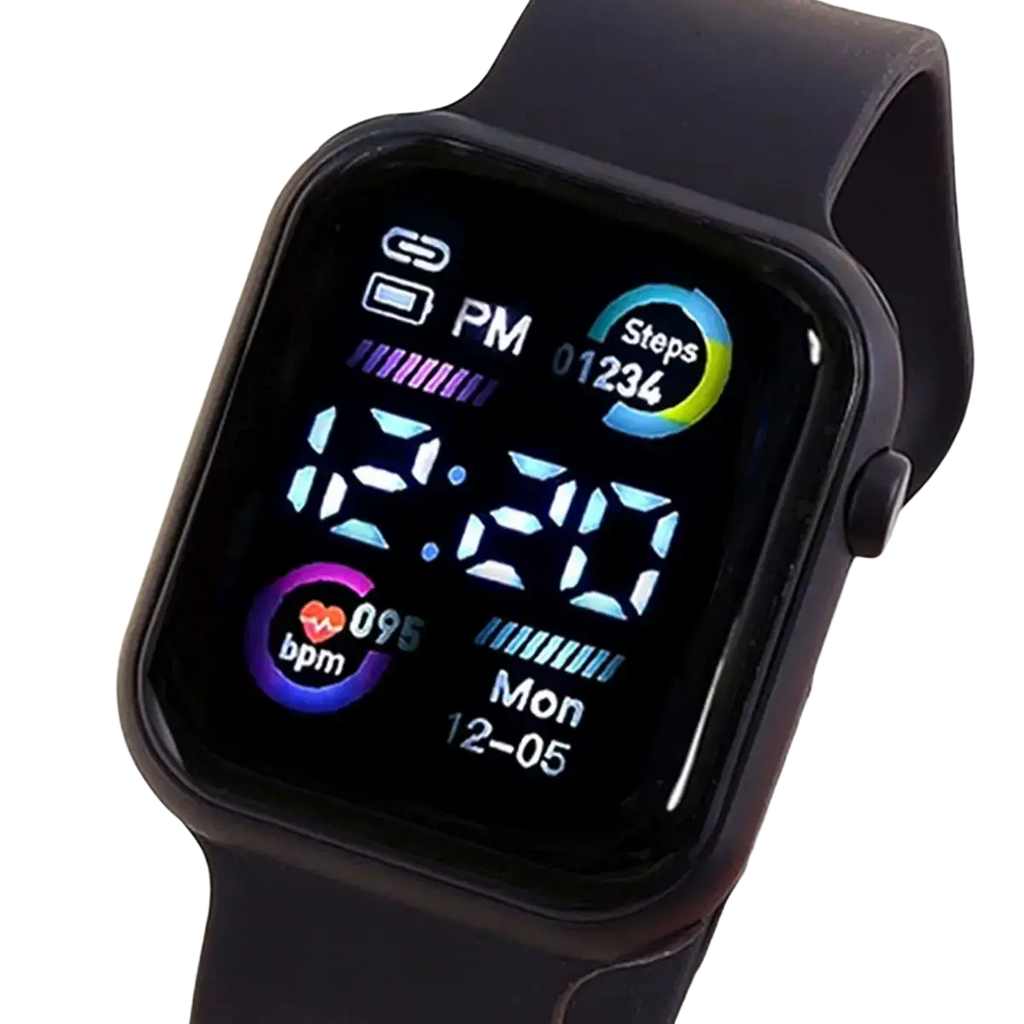 Black boys silicone digital watch with sleek rectangular face and matching silicone material football bracelet set