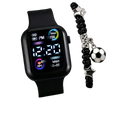 Black boys silicone digital watch with sleek rectangular face displaying time steps and heart rate for sports use