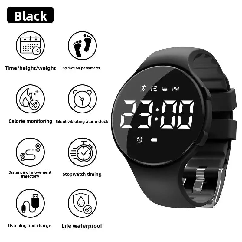 Black boys silicone sports watch with round digital display waterproof and made of durable silicone material type