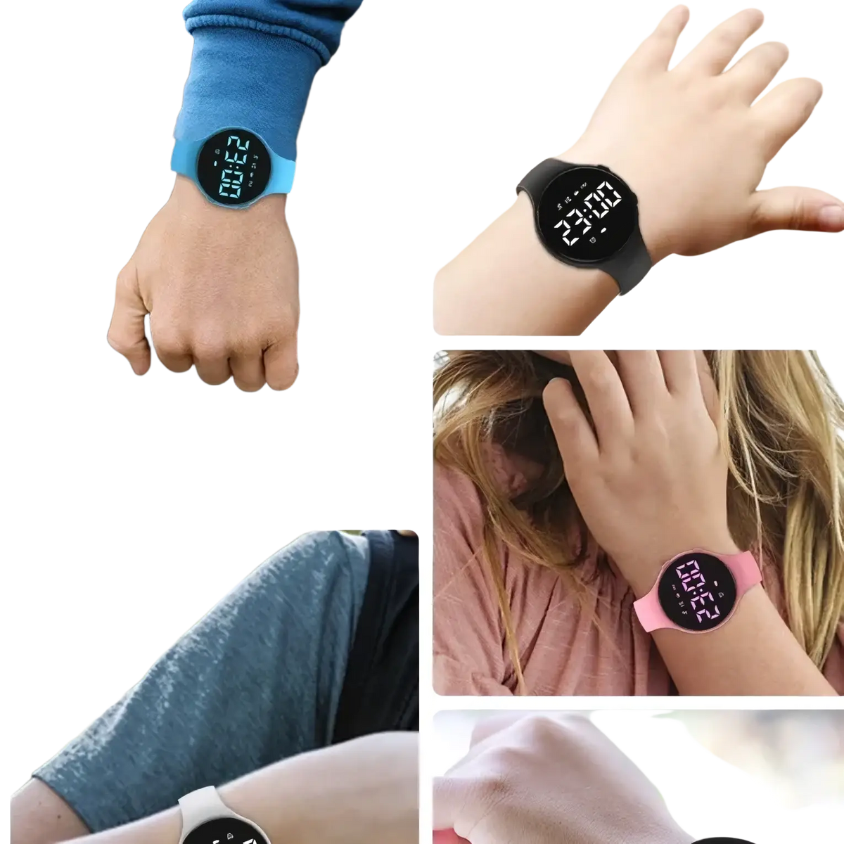 Boys silicone sports watch waterproof pedometer with round face and multicolor silicone strap material type