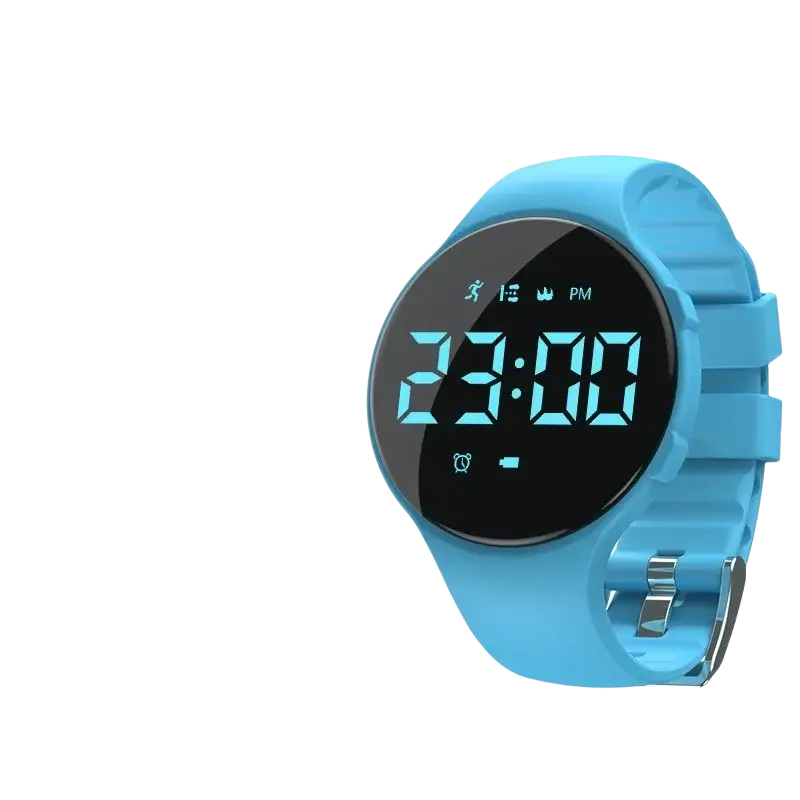 Light blue boys silicone sports watch waterproof with circular digital display and fitness tracking features material type silicone
