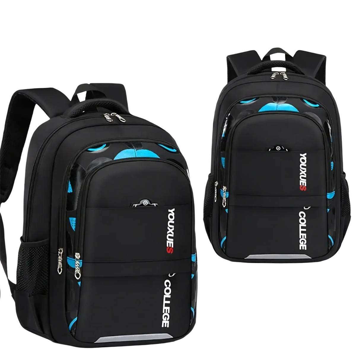 Boys waterproof school backpacks in black and navy blue with modern sleek youxues college design