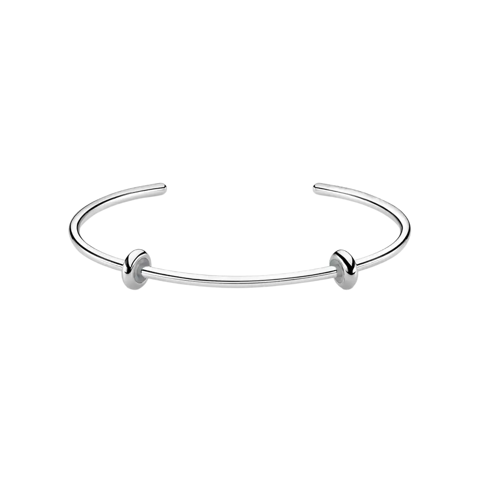 Silver-toned bracelet bangles classic open cuff with polished knot-shaped beads designed by thaddaeus