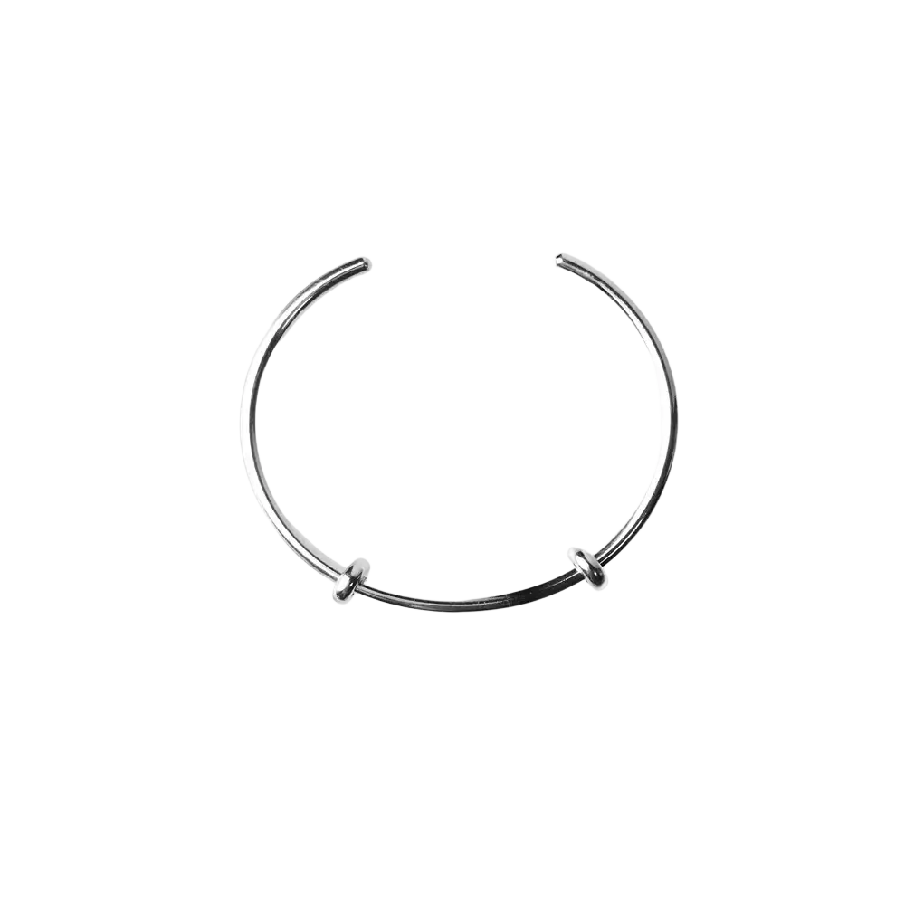 Silver-toned bracelet bangles classic open cuff with minimalist design and two small circular clasps