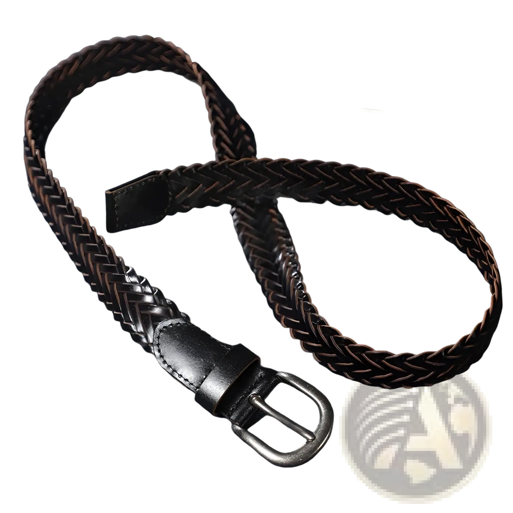 A dark brown braided leather belt with a silver-toned buckle unisex casual woven accessory