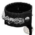 Black braided leather viking dragon head bracelet with a detailed silver dragon clasp wristband design