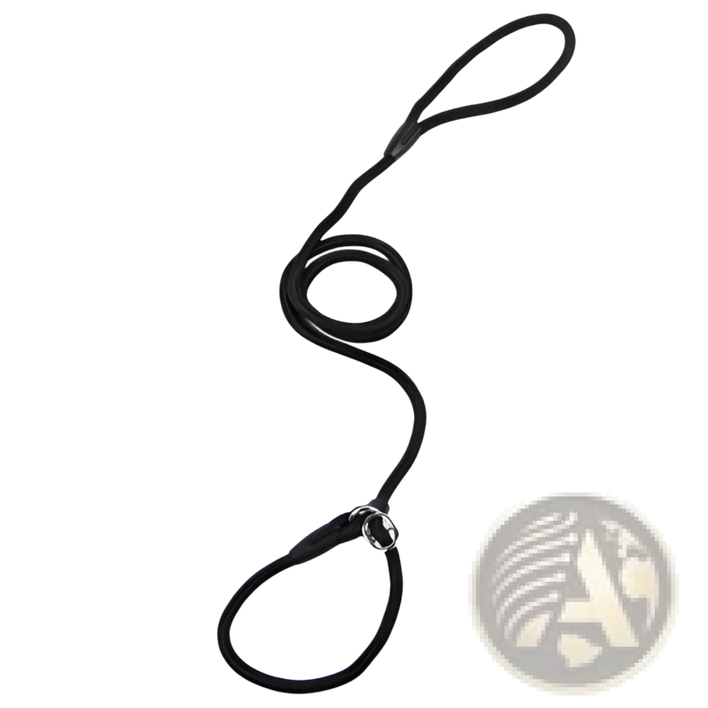 Black braided nylon dog leash with silver metal ring and loop handle for small and large pets
