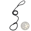 Black braided nylon dog leash with silver metal ring and loop handle for small and large pets