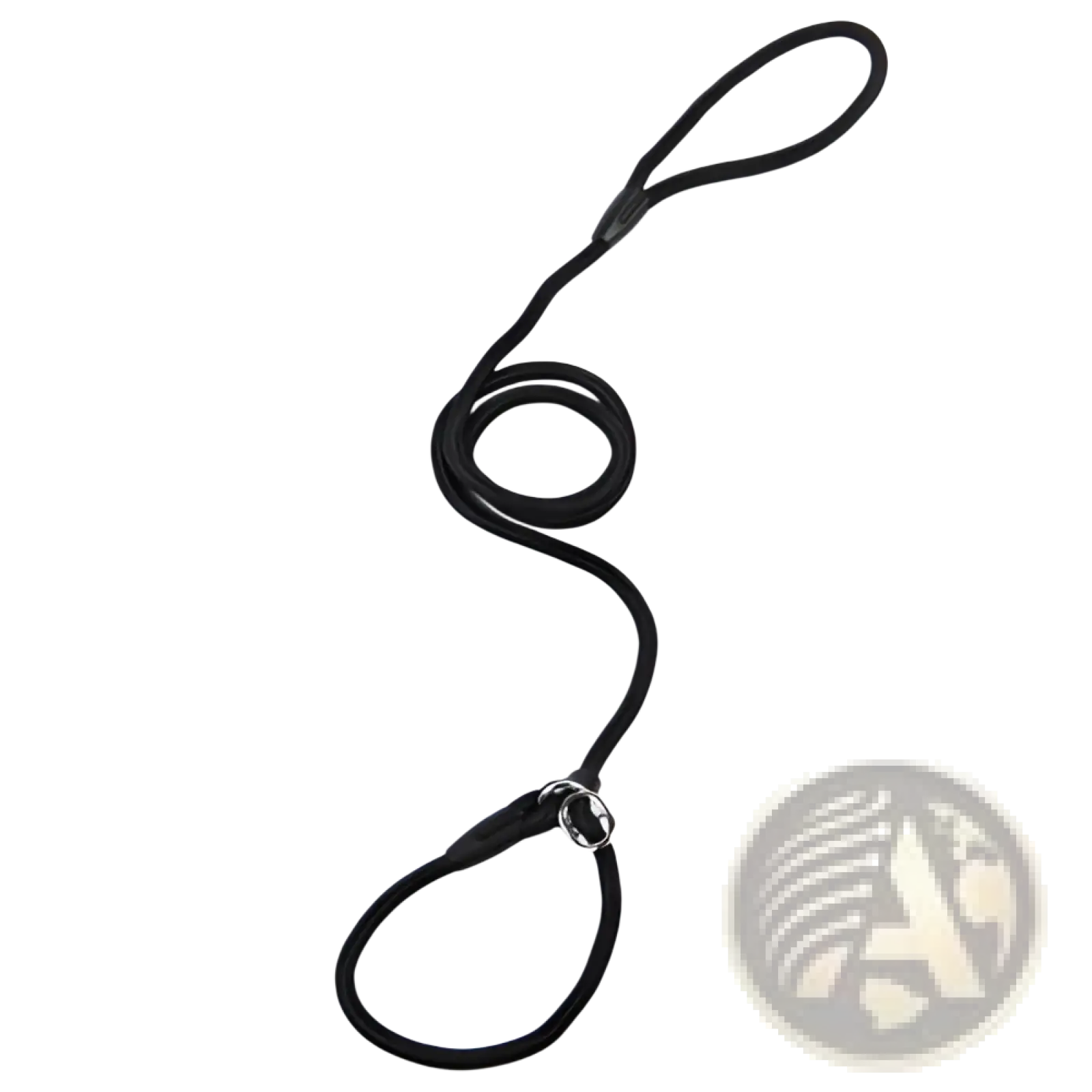Black braided nylon dog leash with silver metal ring and loop handle for small and large pets