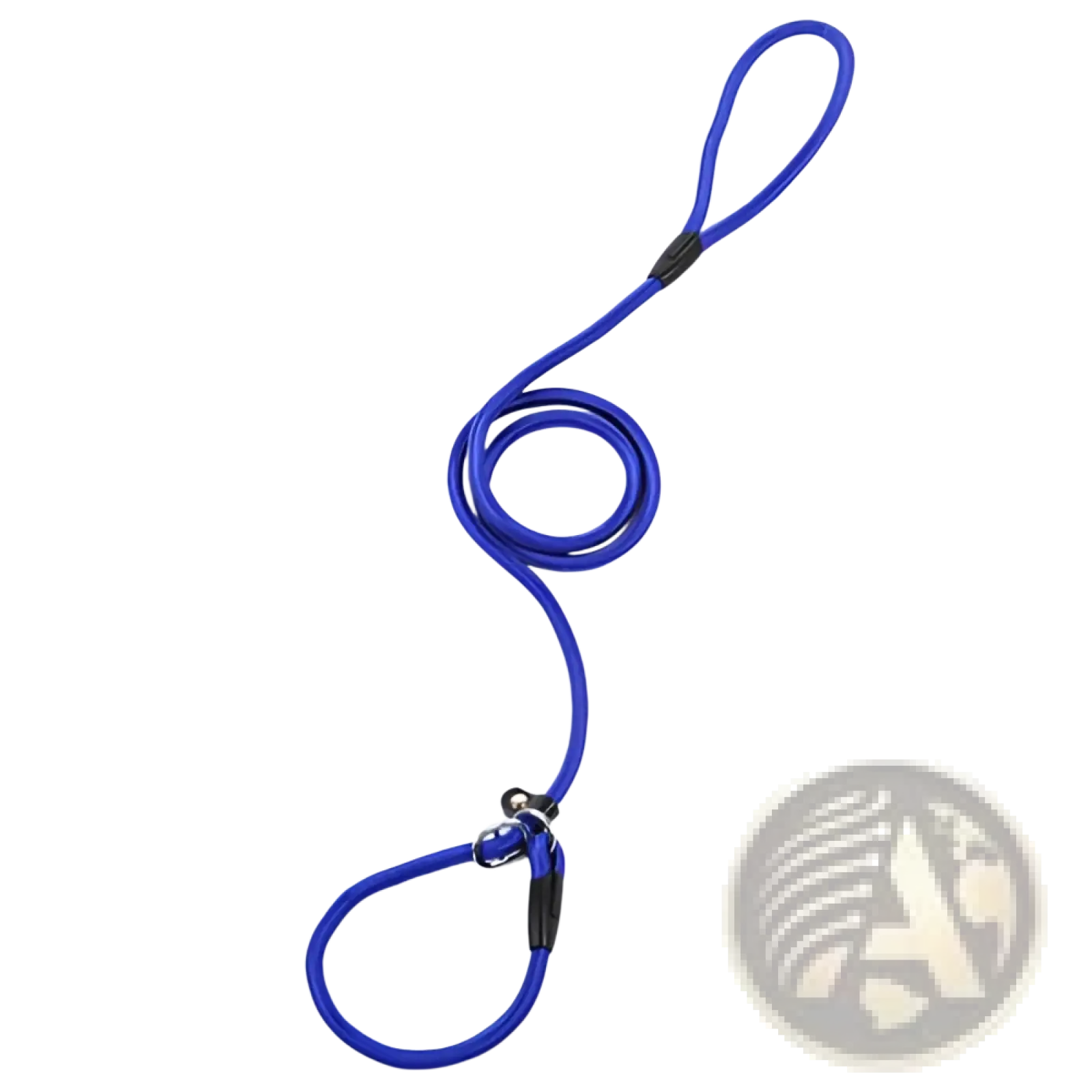 Braided nylon dog leash in blue with black plastic handle and metal clasp for small and large pets