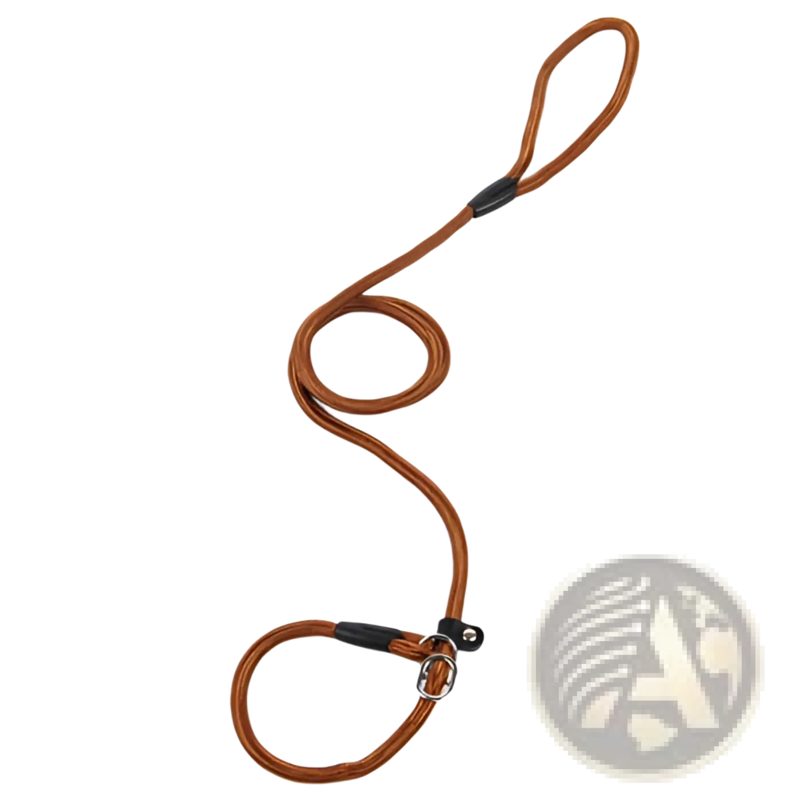 Brown braided nylon dog leash with black plastic handles and metal buckle for small and large pets