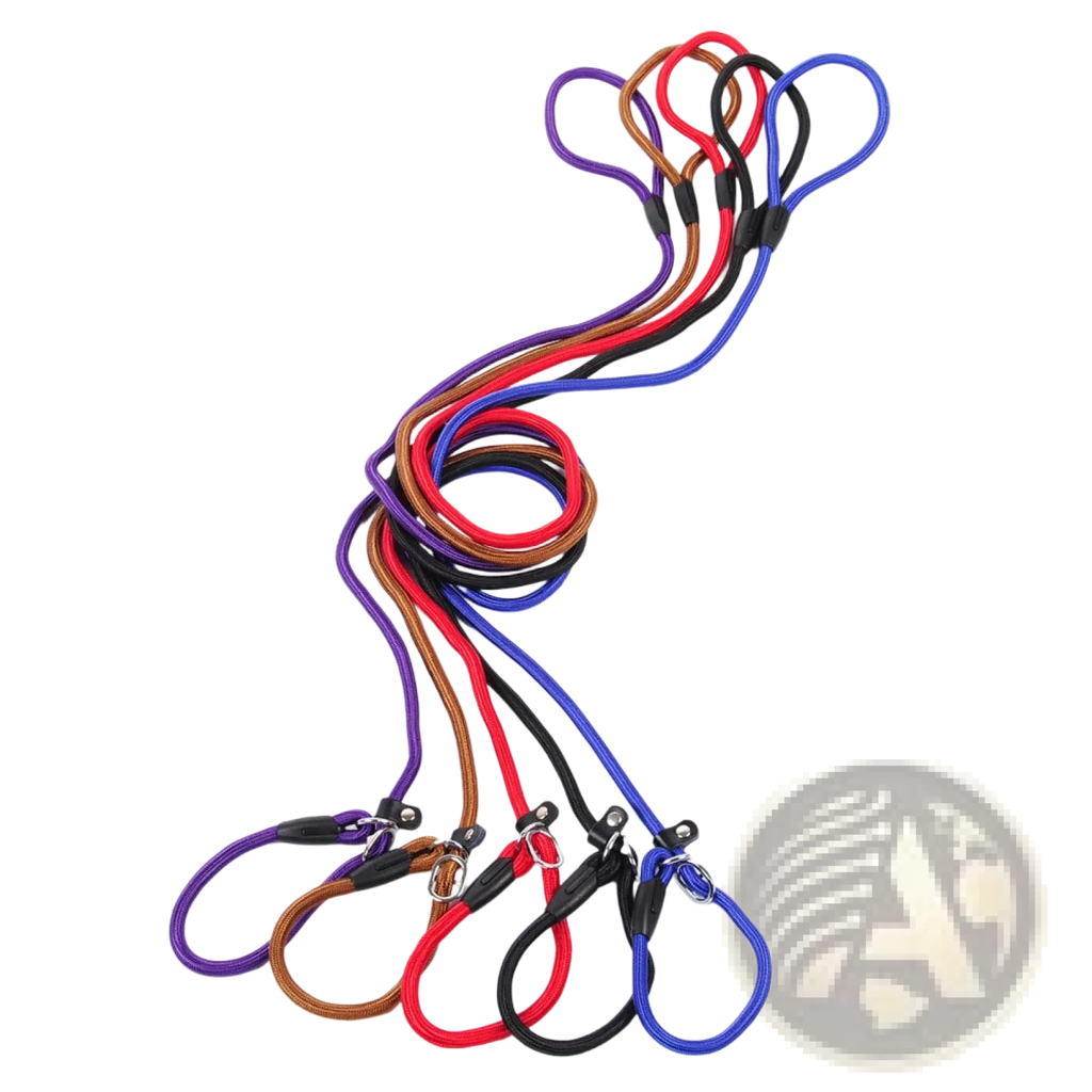 Braided nylon dog leash set in purple red black blue and brown with black plastic handles for small and large pets