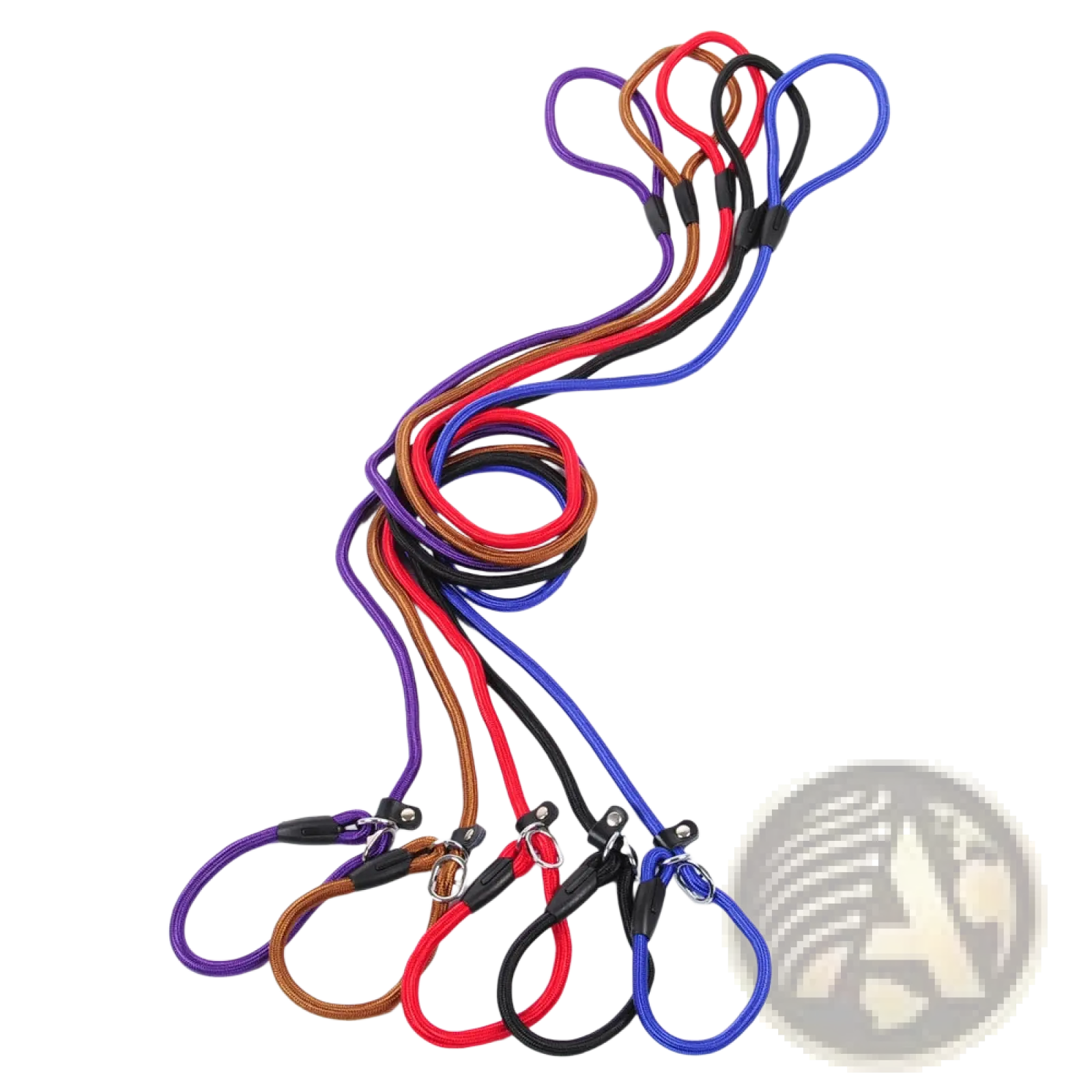 Braided nylon dog leash set in purple red black blue and brown with black plastic handles for small and large pets