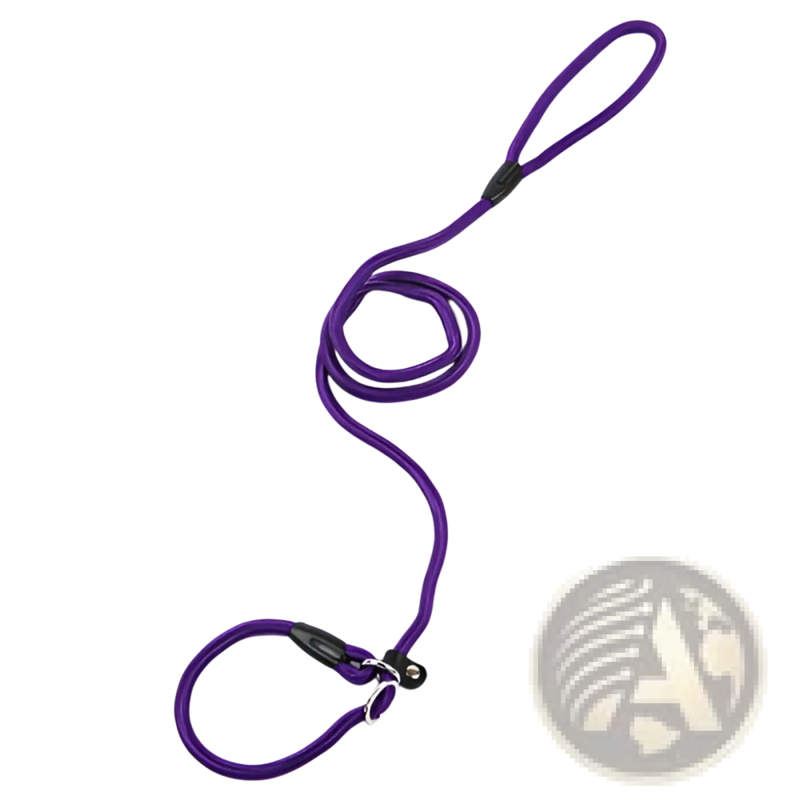 Purple braided nylon dog leash with black plastic clip and metal ring for small and large pets