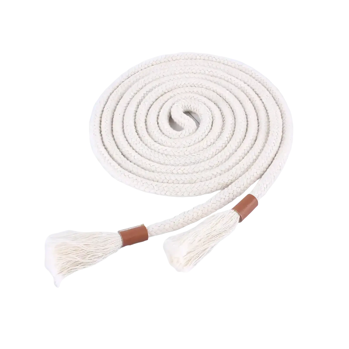 White braided rope belt with tan leather ends and frayed tassels for women dress accessory rope belt
