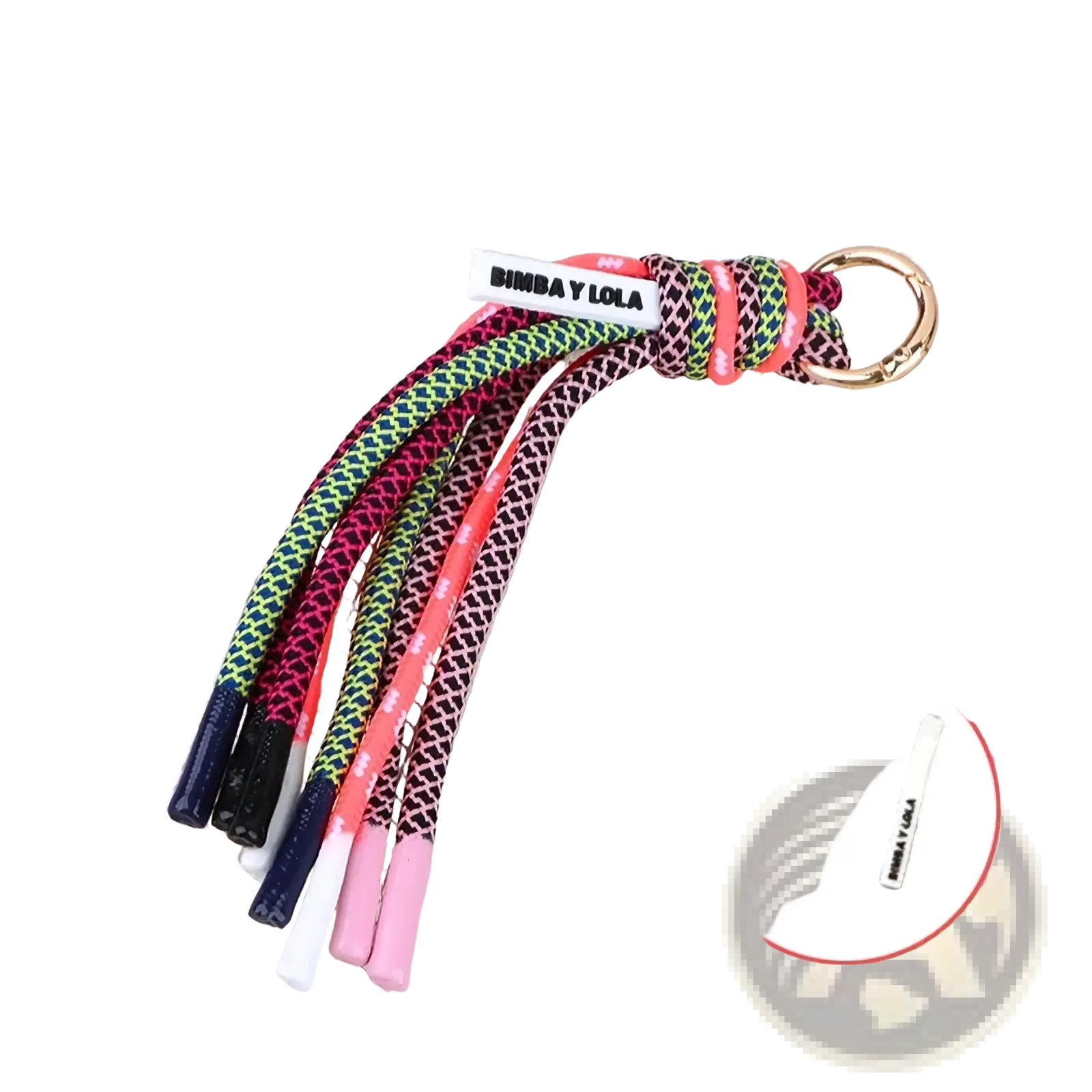 Bimba y lola braided tassel keychain bag charm with colorful neon green pink and black patterned braided cords