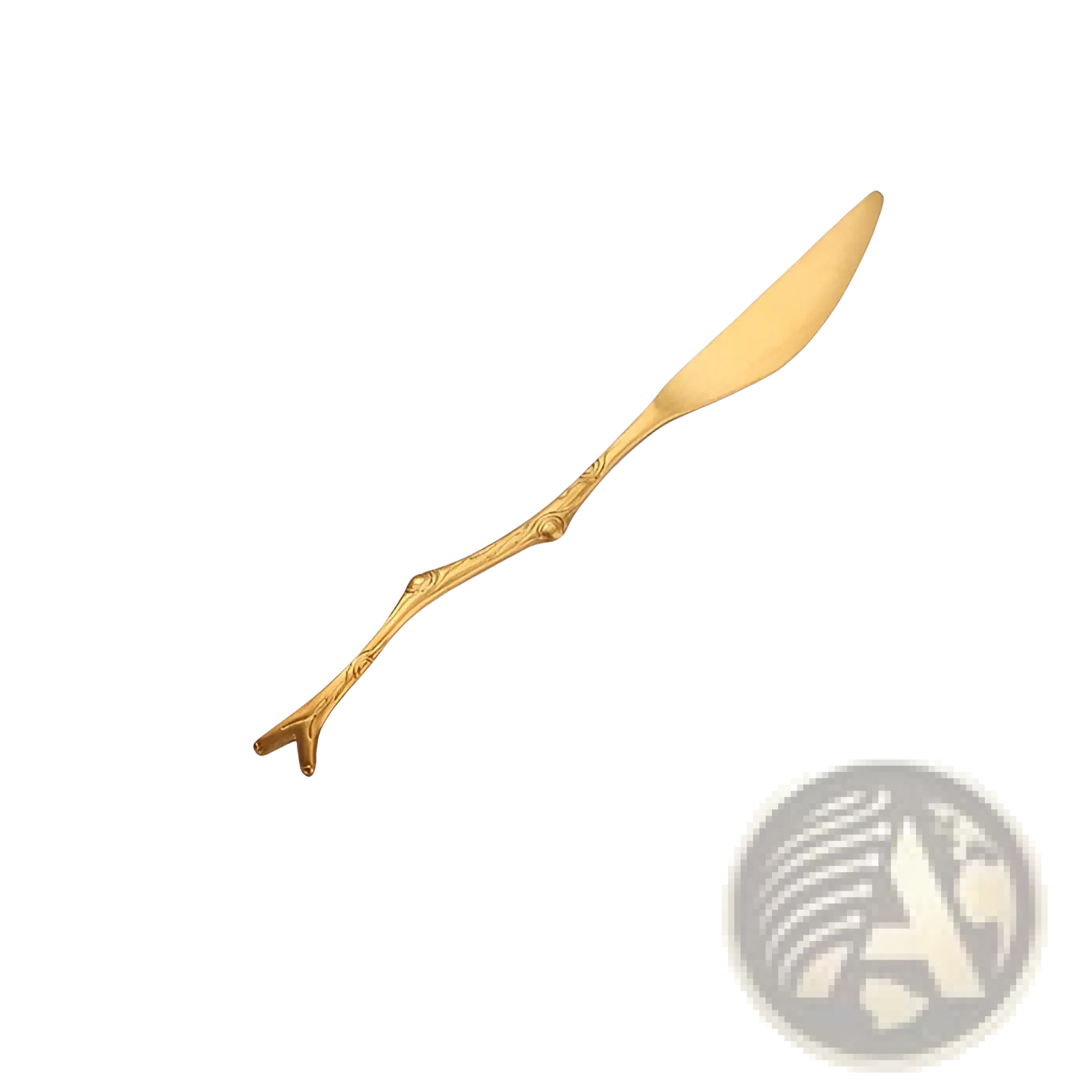 Golden 13.9cm stainless steel butter knife with sleek branch-inspired handle from branch dessert cutlery set