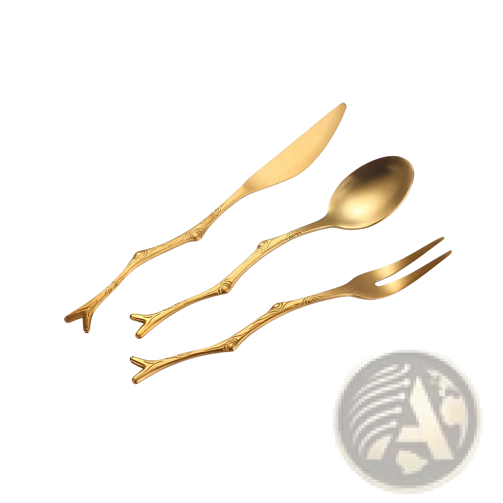 Golden branch stainless steel dessert cutlery set with matte finish and branch like handles