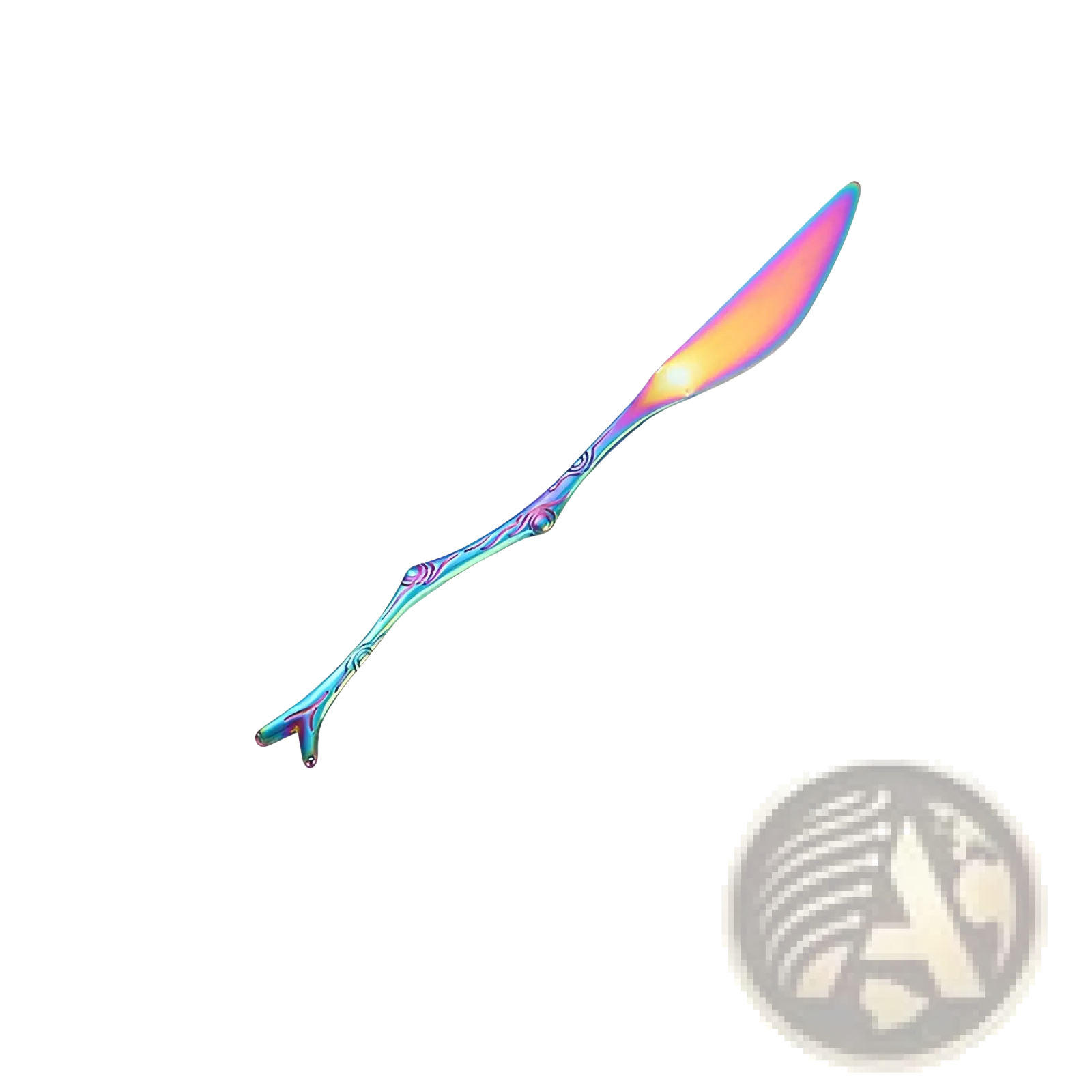 Branch stainless steel dessert serving knife 13.9cm iridescent blade with ornate swirling handle design