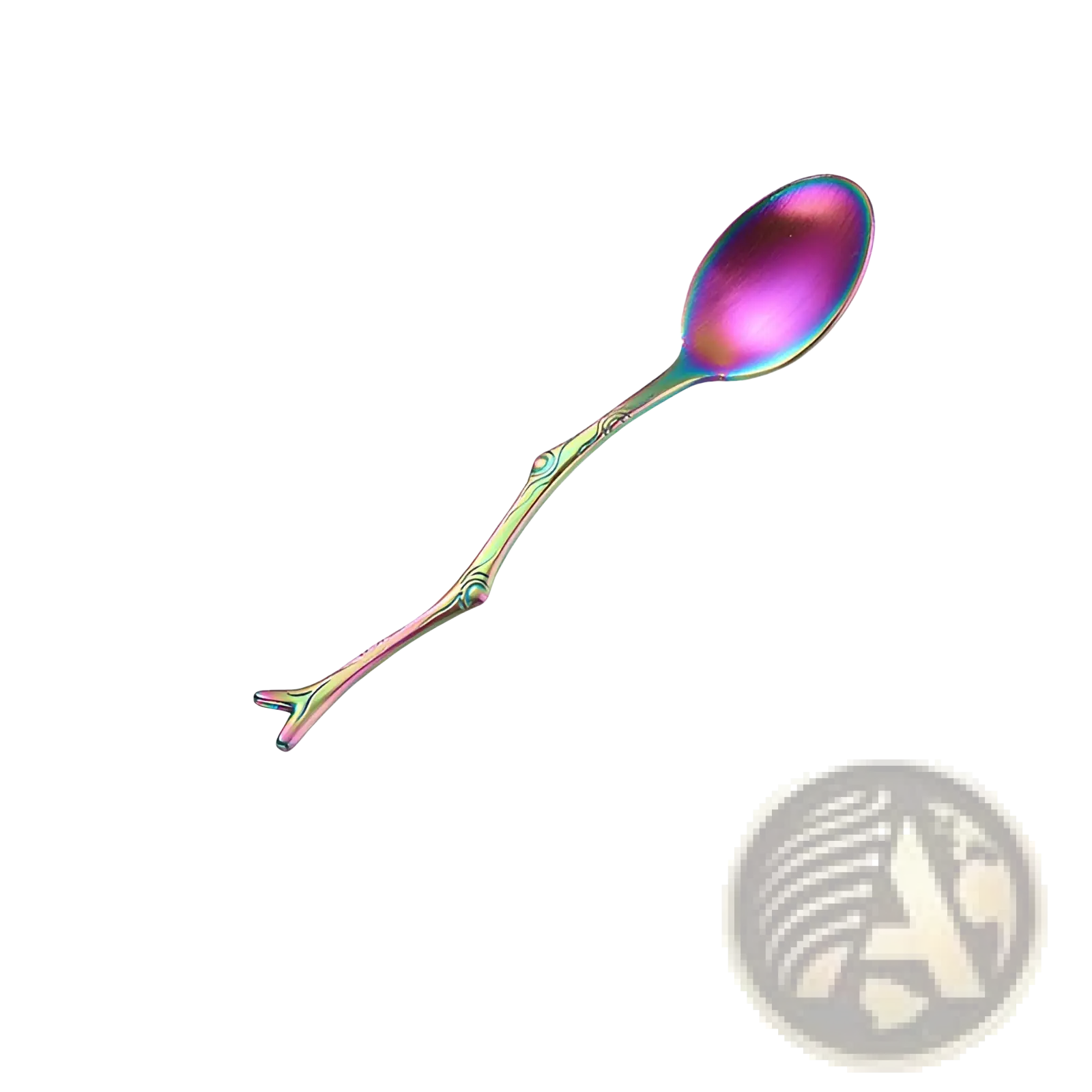 A 11.8cm stainless steel spoon with an iridescent finish and branch-like handle from the Branch dessert cutlery set