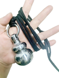 Silver metallic gourd self defense pendant necklace made of brass on a black braided cord