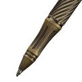 Brass retro travel pen for men with antique brass finish twisted ribbed barrel and engraved grooves on the grip