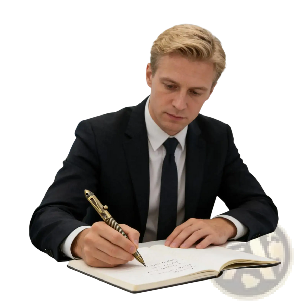 Brass retro travel pen for men with gold-colored textured twisted grip and sleek metallic finish