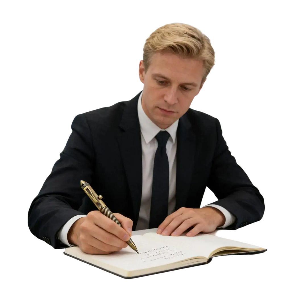Brass retro travel pen for men with gold-colored textured twisted grip and sleek metallic finish