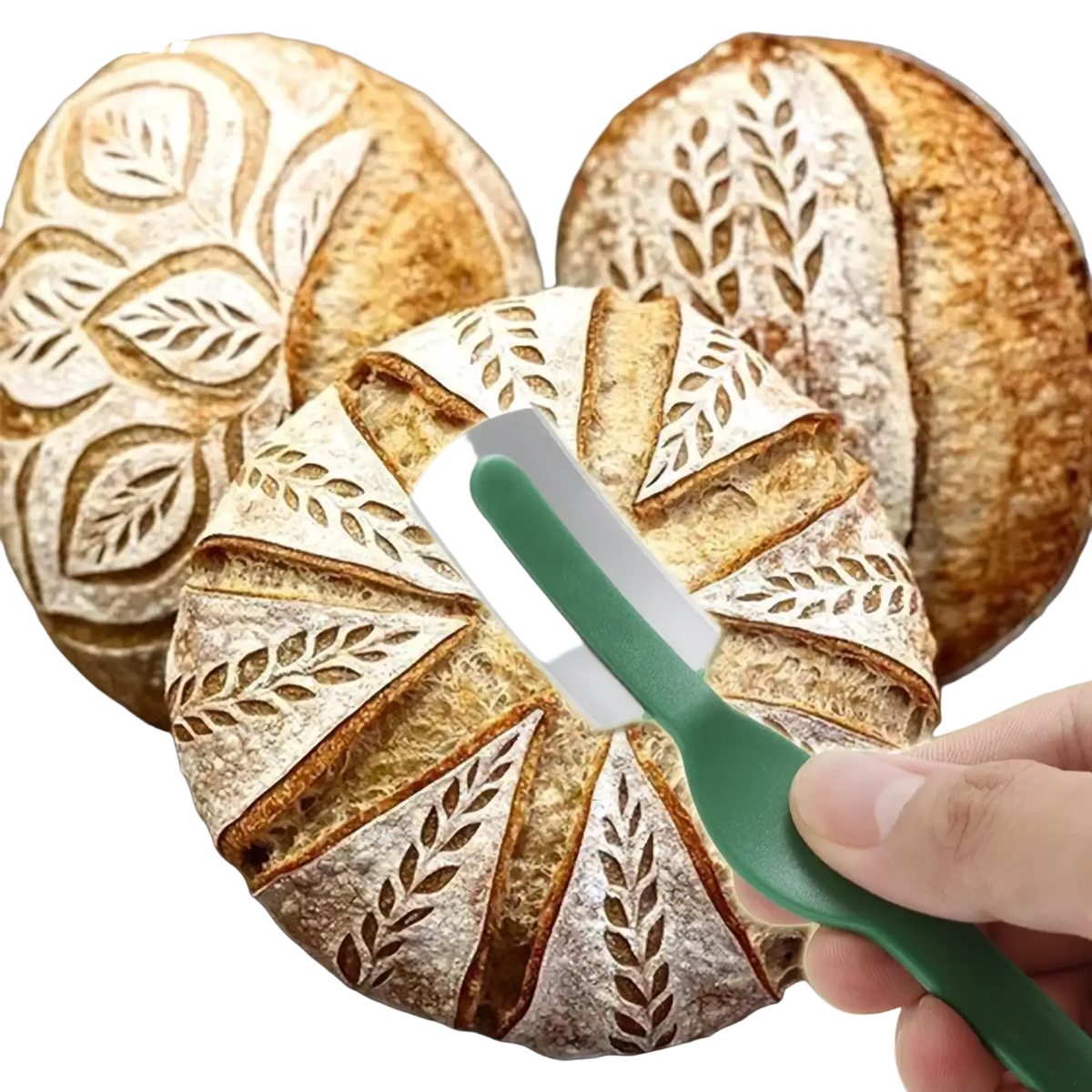 Bread lame stainless steel scoring knife with green handle and sleek metallic blade for precise bread cutting