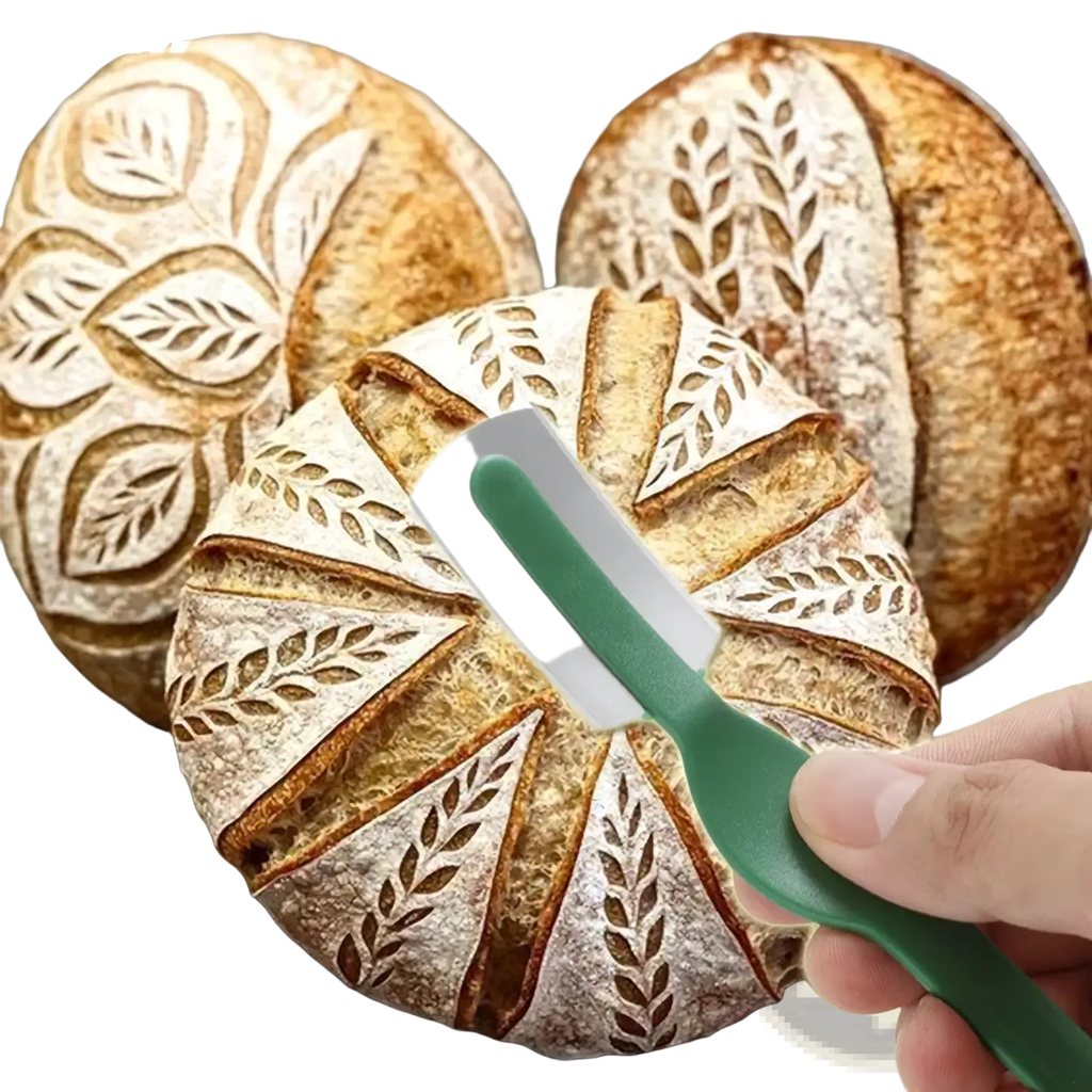 Bread lame stainless steel scoring knife with green handle and sleek metallic blade for precise bread cutting