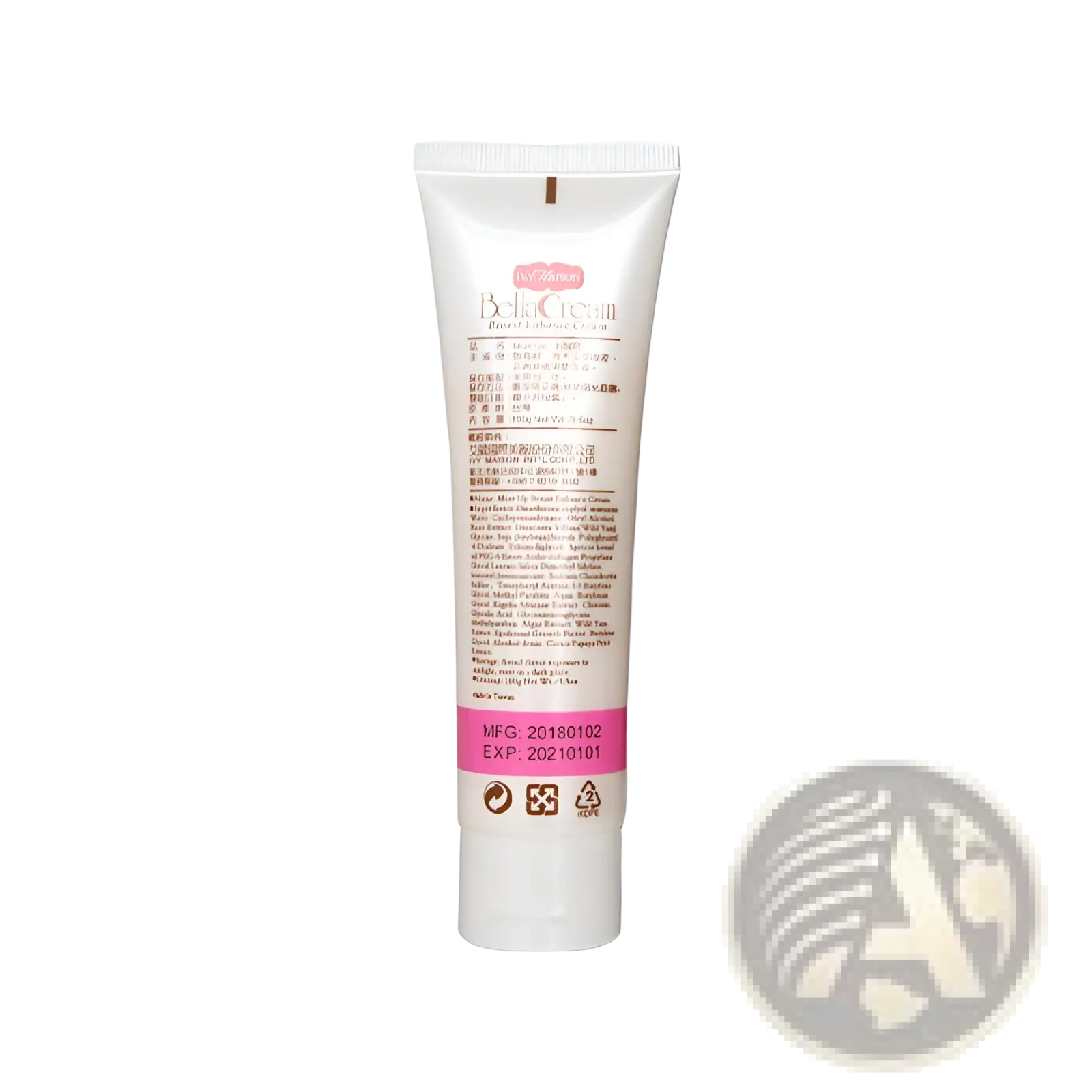 White tube of bell cream repair vitamin c face serum labeled breast enhancer cream ivy maison bella moisturizer 100g