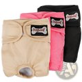 Beige pink and black doglemi breathable female dog diaper with snap closures and mesh lining for physiological use