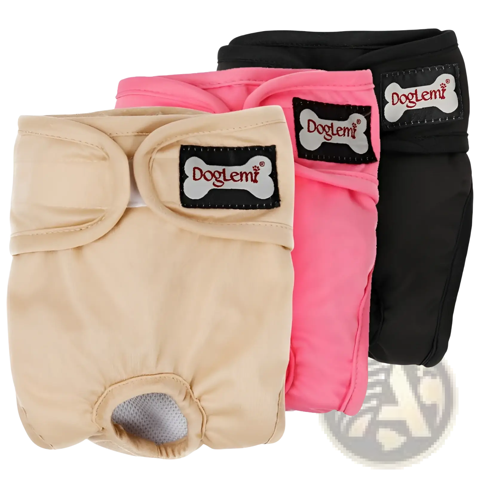 Beige pink and black doglemi breathable female dog diaper with snap closures and mesh lining for physiological use