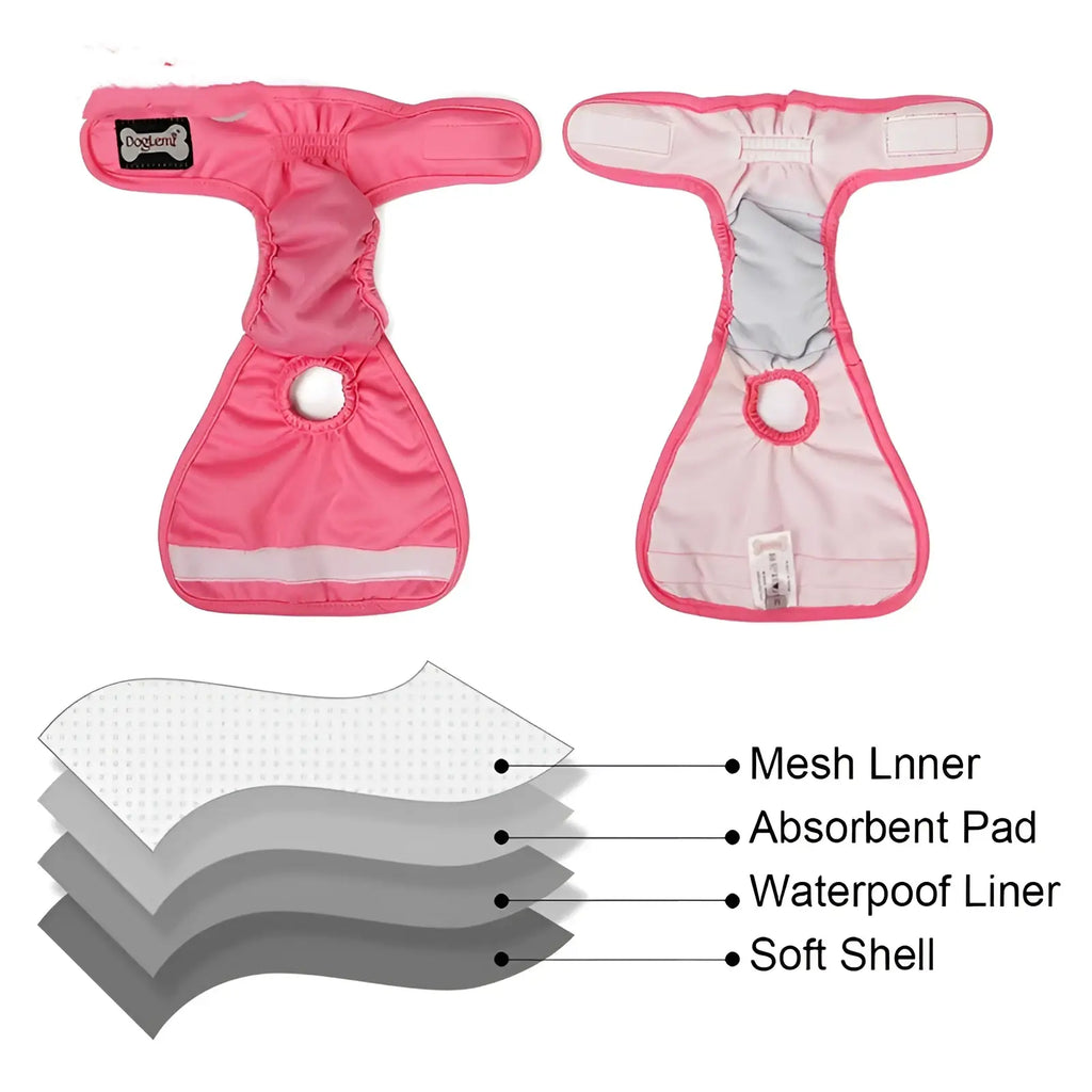 Pink doge pet diaper with soft shell mesh liner absorbent pad and waterproof liner breathable female dog diaper