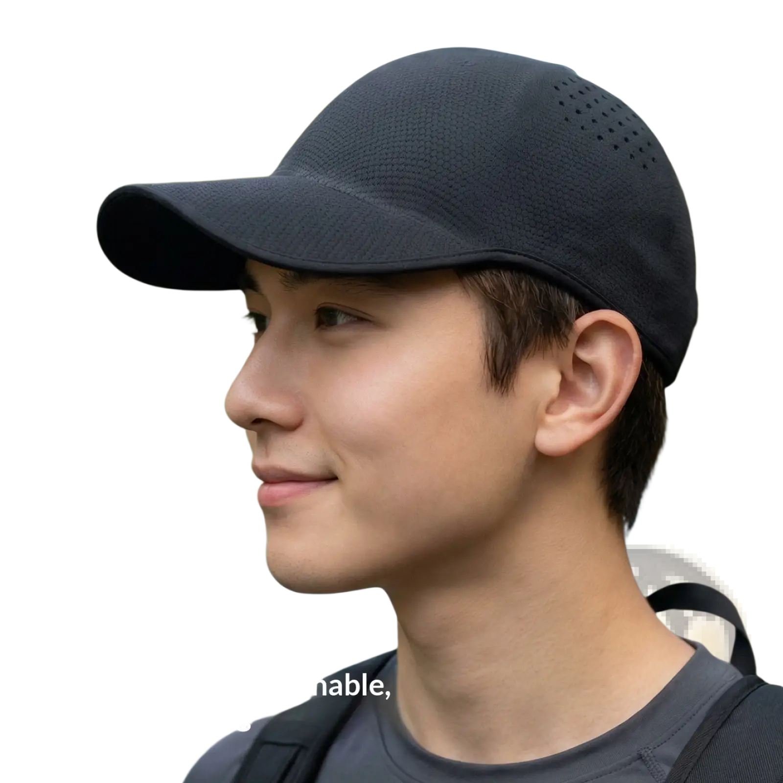 Black breathable mesh baseball cap for men with perforated ventilation holes and curved brim for comfort