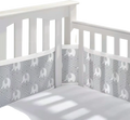 Gray and white elephant-patterned breathable mesh crib bumper with subtle texture for teddy bear bedding
