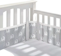 Gray and white elephant-patterned breathable mesh crib bumper with subtle texture for teddy bear bedding