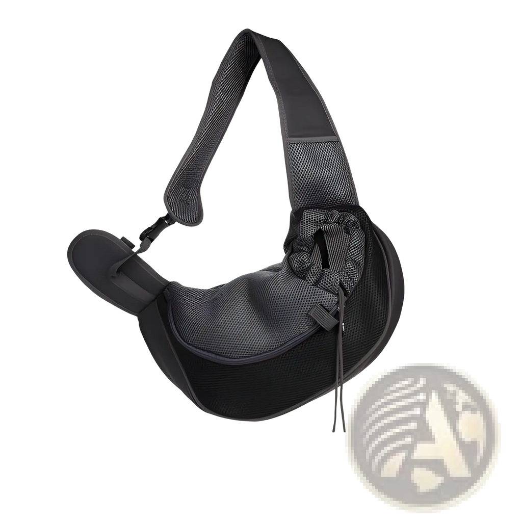 Black breathable mesh pet carrier backpack with adjustable shoulder strap and drawstring closure shown from back side