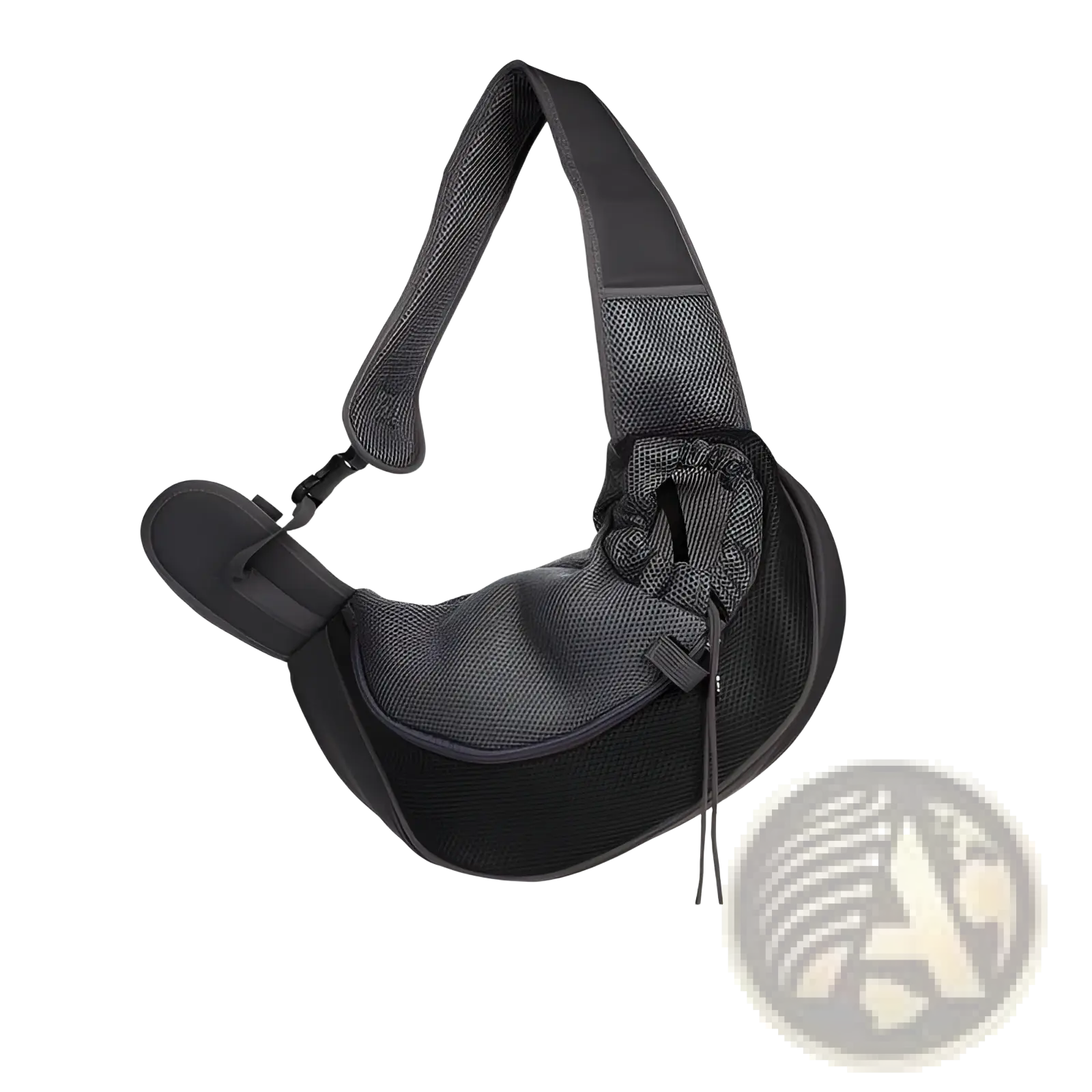 Black breathable mesh pet carrier backpack with adjustable shoulder strap and drawstring closure shown from back side