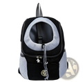 Breathable mesh pet carrier backpack in black and gray with circular opening and paw-shaped zipper pulls