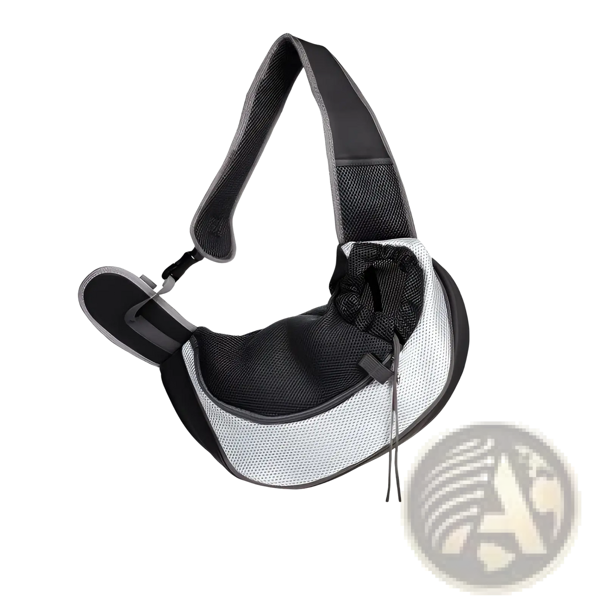 Black and silver breathable mesh pet carrier backpack with adjustable shoulder strap shown from the back side