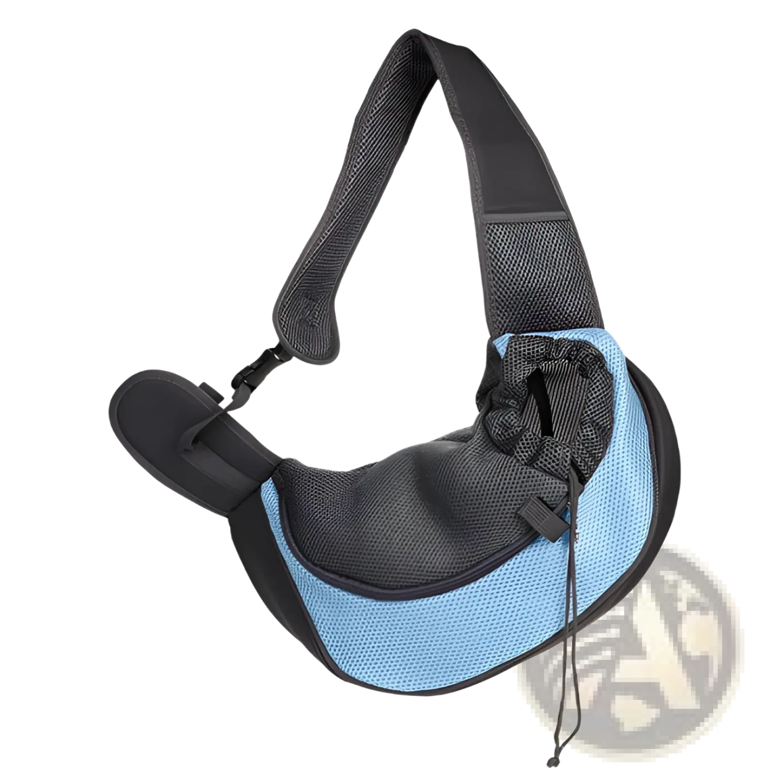 Light blue and black breathable mesh pet carrier backpack with adjustable shoulder strap for comfortable transport