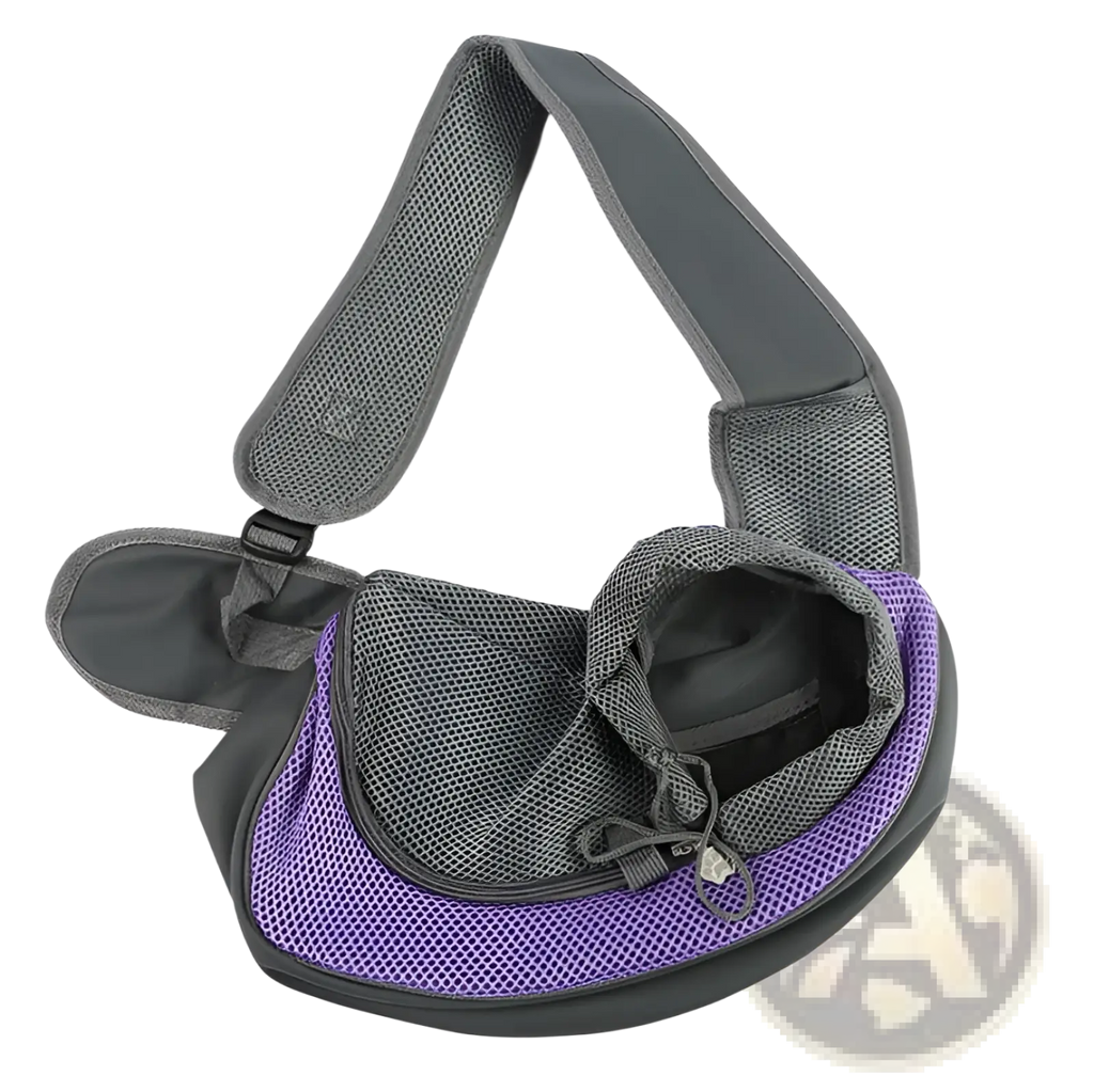 Purple and gray breathable mesh pet carrier backpack with adjustable shoulder strap for comfortable transport