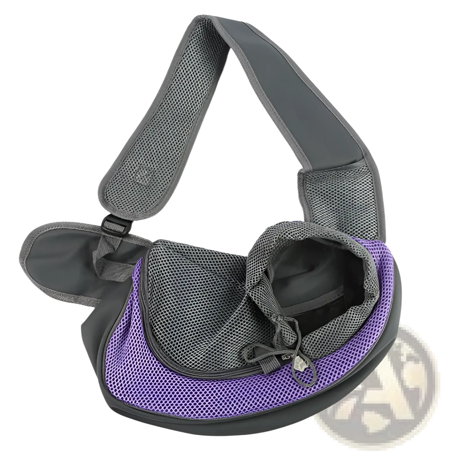 Purple and gray breathable mesh pet carrier backpack with adjustable shoulder strap for comfortable transport