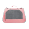 Pink and gray breathable mesh pet carrier shoulder bag with mesh front panel for ventilation and comfort