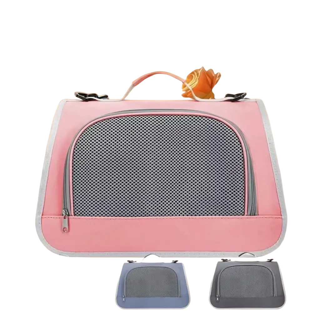 Pink youpet multi-purpose pet backpack with gray breathable mesh front panel and adjustable shoulder strap for carrying pets